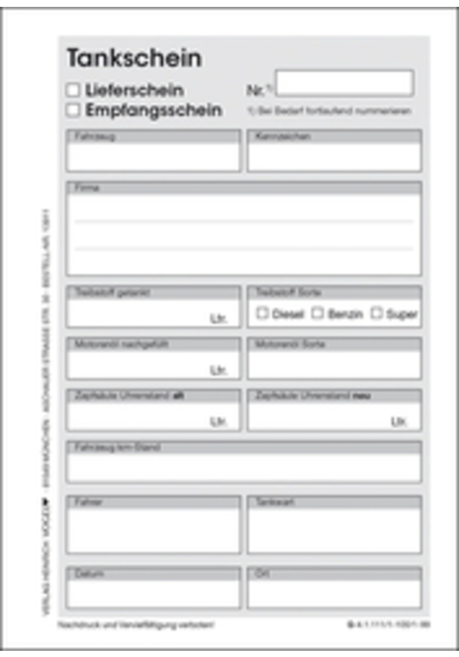 Tankschein - Block