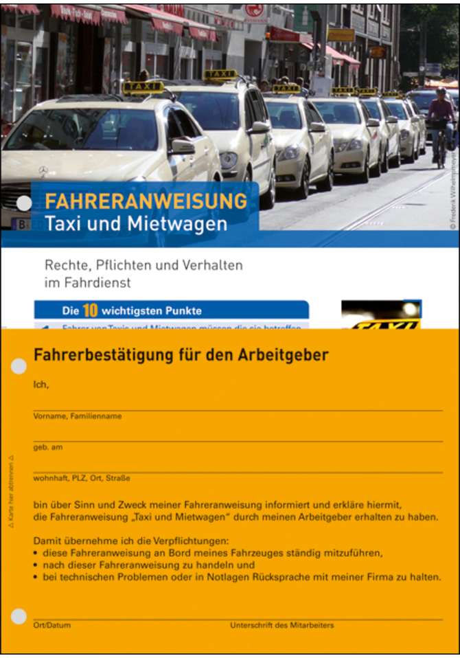 Fahreranweisung Taxi und Mietwagen