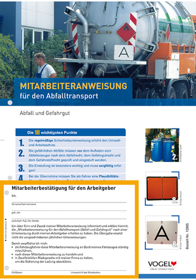 Fahreranweisung für den Abfalltransport