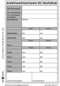 Arbeitszeitnachweis für  Taxifahrer