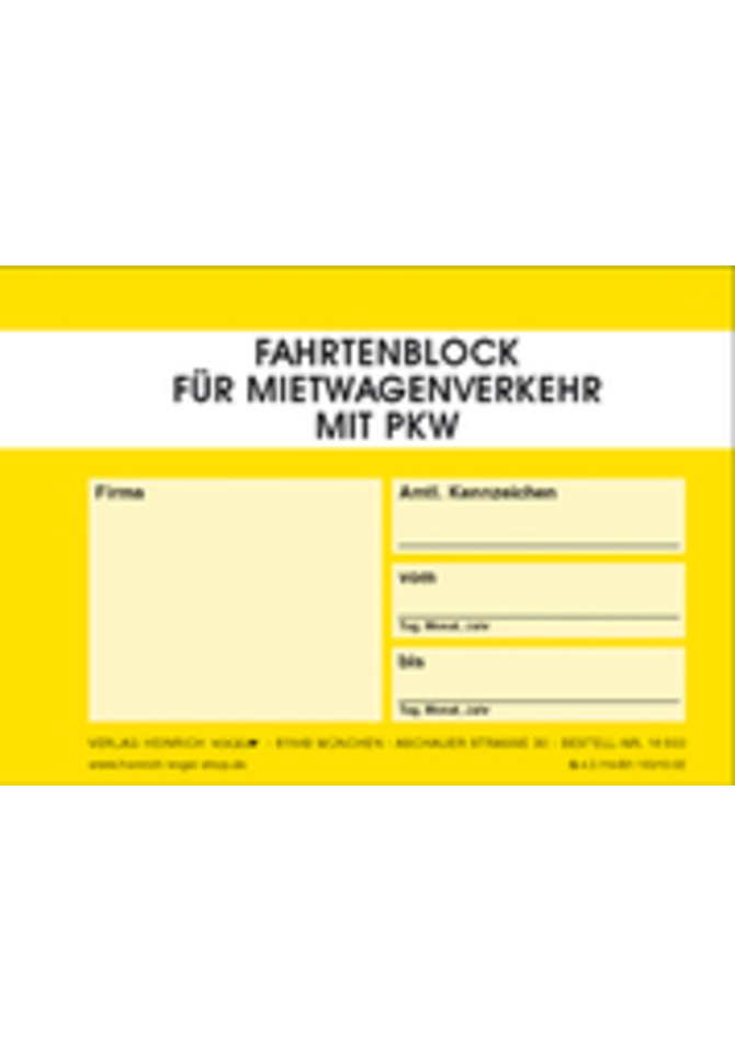 Fahrtenblock Mietwagen
