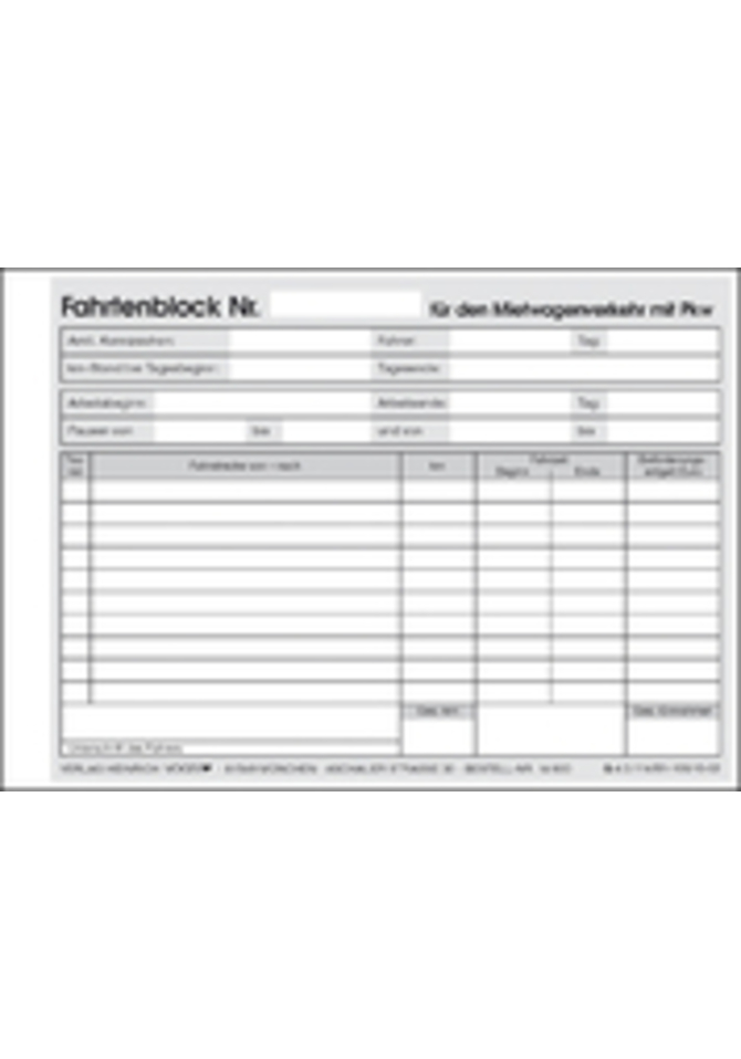 Fahrtenblock Mietwagen