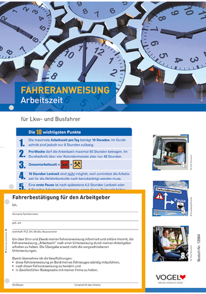Fahreranweisung Arbeitszeit für Lkw- und Busfahrer